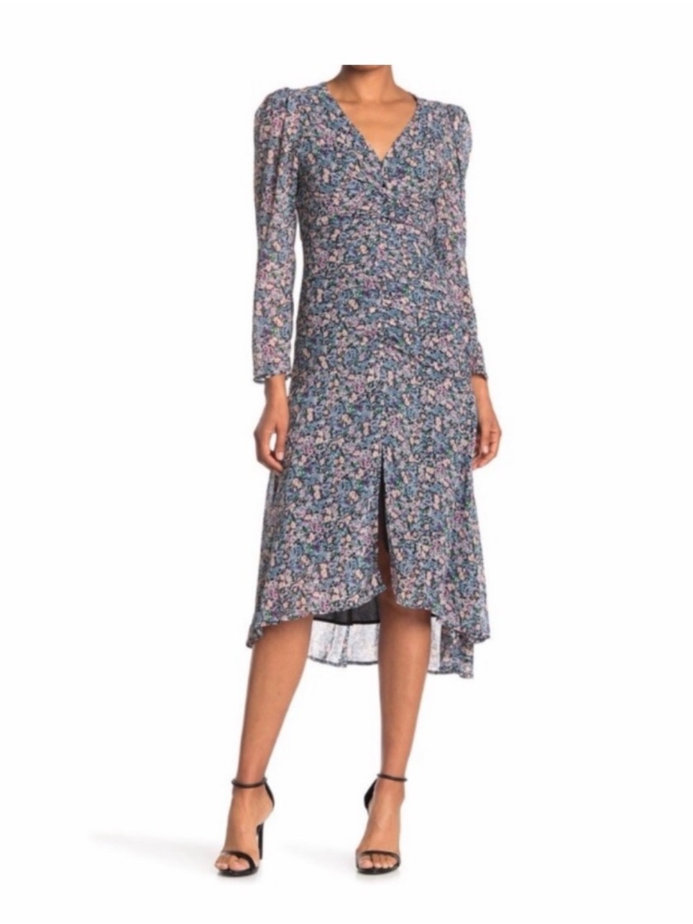 ASTR The Label Purple Multicolor Hi Lo Ruched Dress - Size Large